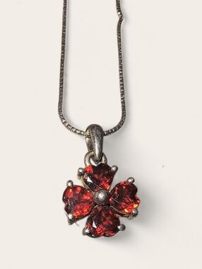 Chuck Clemency STS Garnet And Sterling Silver Flower Or Clover Necklace